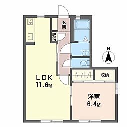 サンテ・トマト弐番館 1LDKの間取図画像