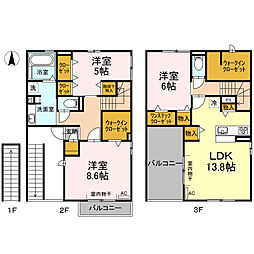 フェリーチェハウス 2階3LDKの間取り