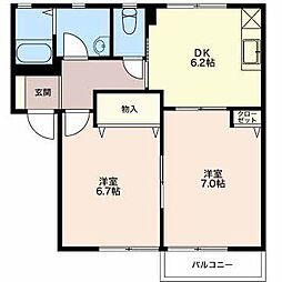 シャンテ1 2DKの間取図画像