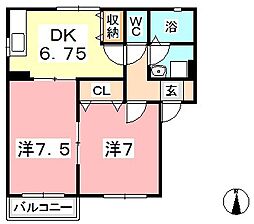 グラン・メールC棟 2DKの間取図画像