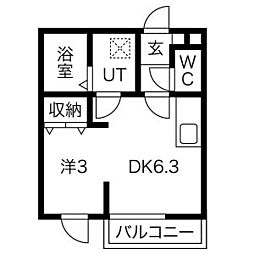メリディアンなないろの里参番館 ワンルームの間取図画像