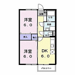 パラッツオ浜田 2DKの間取図画像