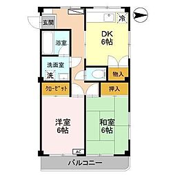 アバンベール鏡 2DKの間取図画像