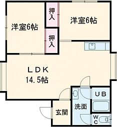 パストラルハイツ矢代 2LDKの間取図画像