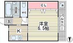 マリス北野 1Kの間取図画像