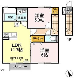 サニーハイム2 2LDKの間取図画像