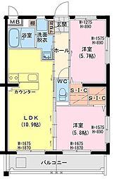 ララ クレイン 2LDKの間取図画像