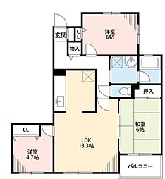 ピュアコート伊勢原 3LDKの間取図画像