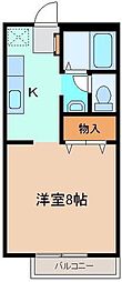 レインボーハイツ ワンルームの間取図画像