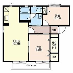 セゾンA 2LDKの間取図画像