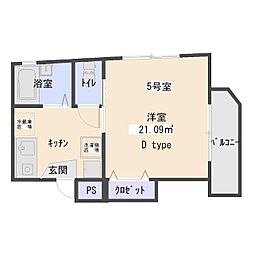 OOINN-2 1Kの間取図画像