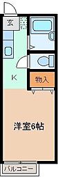 アンソレールB ワンルームの間取図画像