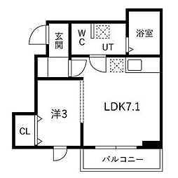 メリディアン貝ヶ森壱番館 1LDKの間取図画像
