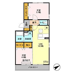 愛宕ビューハイツ 2LDKの間取図画像