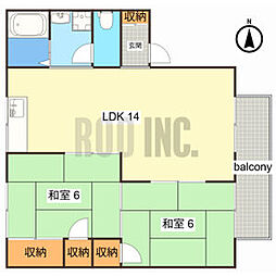 セジュール東川C棟 2LDKの間取図画像