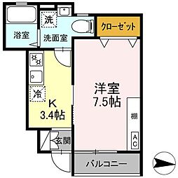 アクシア高屋敷 IV 1Kの間取図画像
