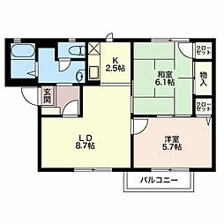 パセオ野神A 2LDKの間取図画像