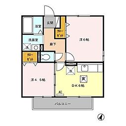 アレーゼ有福 2DKの間取図画像