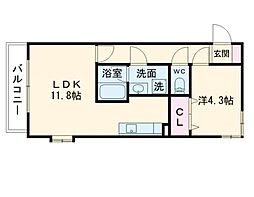 ハイリッヒ新屋敷 1LDKの間取図画像