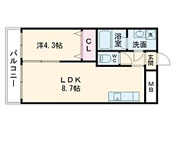 ハイリッヒ新屋敷 1LDKの間取図画像