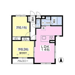 レジェルシャンテ 2LDKの間取図画像