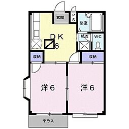 エルディム常盤 2DKの間取図画像