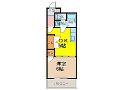 リバティコート水ケ江 1DKの間取図画像