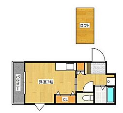 ホワイトハウス姪浜 ワンルームの間取図画像