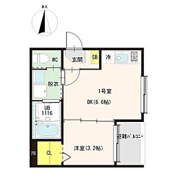 ハーモニーテラスDIIRA 平野市町 1DKの間取図画像