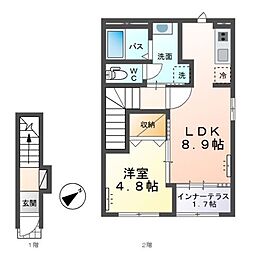 ブリリアント若宮 1LDKの間取図画像