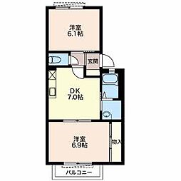 サニーヒル 2DKの間取図画像