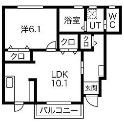 カーサジョヴァンニ 1LDKの間取図画像