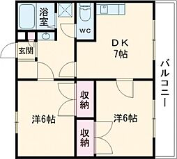 プライムハイツ寺家 2DKの間取図画像