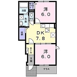 サザンクロス2 2DKの間取図画像