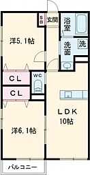 ニューシャルマンA棟 2LDKの間取図画像