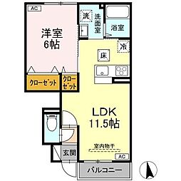 サウスフィールドIII 1LDKの間取図画像