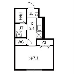 クロノスクウェア 1Kの間取図画像