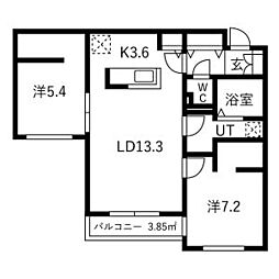 札幌市中央区南二十六条西9丁目マンション 2LDKの間取図画像