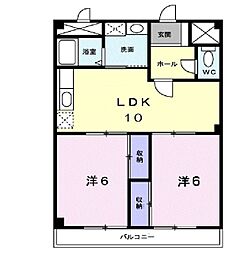 シャン・ド・フレーズ 4階2LDKの間取り