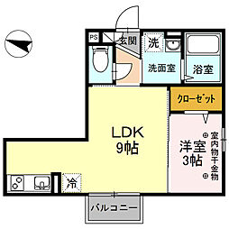 東武伊勢崎線 一ノ割駅 徒歩10分の賃貸アパート 2階1LDKの間取り