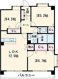 際波フォレストヒルズ 5階3LDKの間取り