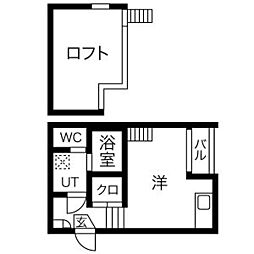 グルージャ黒門 2階1Kの間取り