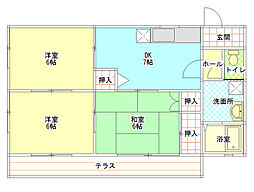 ビラパークサイド 3DKの間取図画像