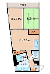 サンピアやまて 3階2DKの間取り