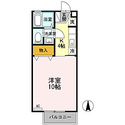 クレスト木太A 1Kの間取図画像