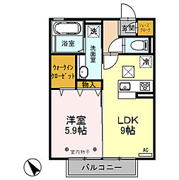 プラチナゲート 1階1LDKの間取り