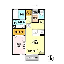 サンセール　Ｂ 1階1LDKの間取り