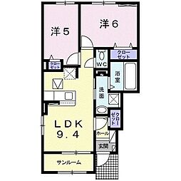 フェリチータ坂東　Ｂ 1階2LDKの間取り