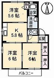 ルエスト　B棟 2階3Kの間取り