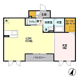 エクセルヒルズA 1LDKの間取図画像